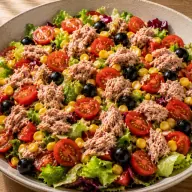 Tuna — Tuna, cherry tomatoes, mixed salad, olives and sweetcorn